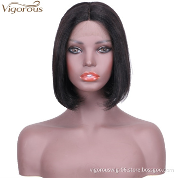 Vigorous Top Quality Short Bob Middle Part Lace Frontal Wigs 10 Inches Straight Black Human hair Wigs For Women Wholesale Price